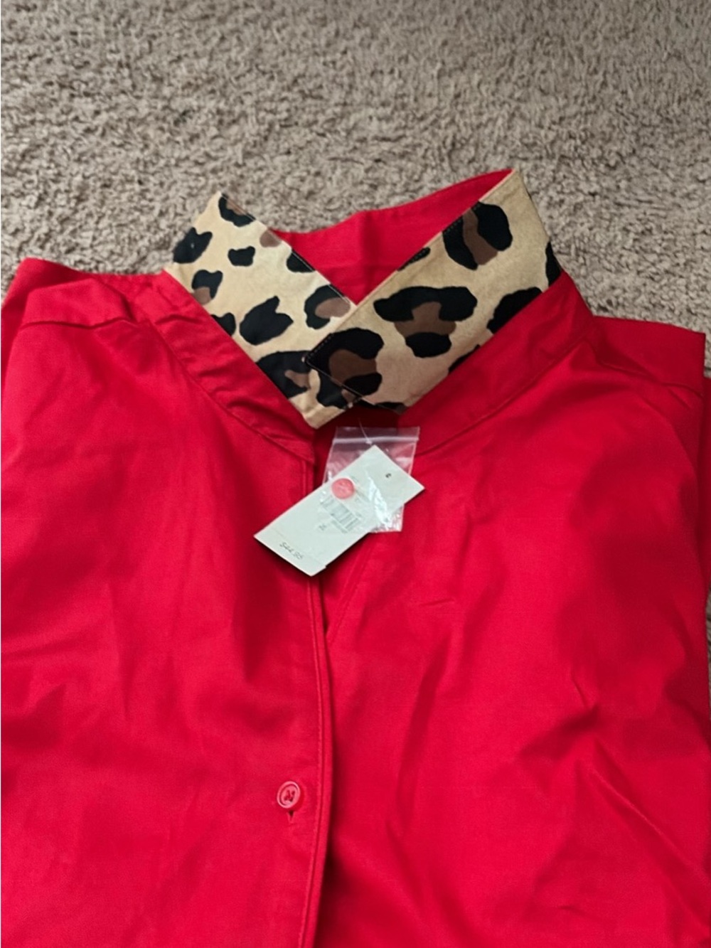 Lane Bryant Red Button-Down Shirt with Leopard trim